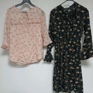 쉬폰 블라우스,원피스(S)2장 일괄 이미지