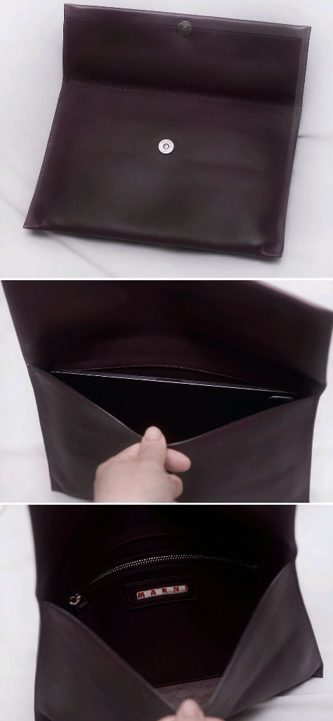 마르니 (MARNI) 버건디 나파레더 카프스킨 플랩 클러치백 이미지