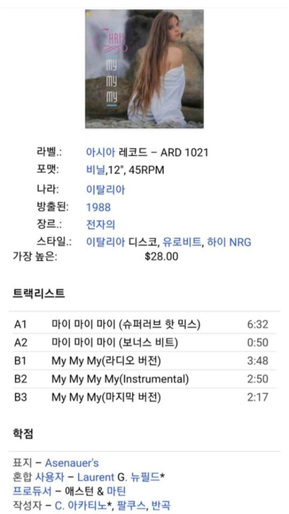 CHRIS 크리스의 MY MY MY LP 레코드 이미지