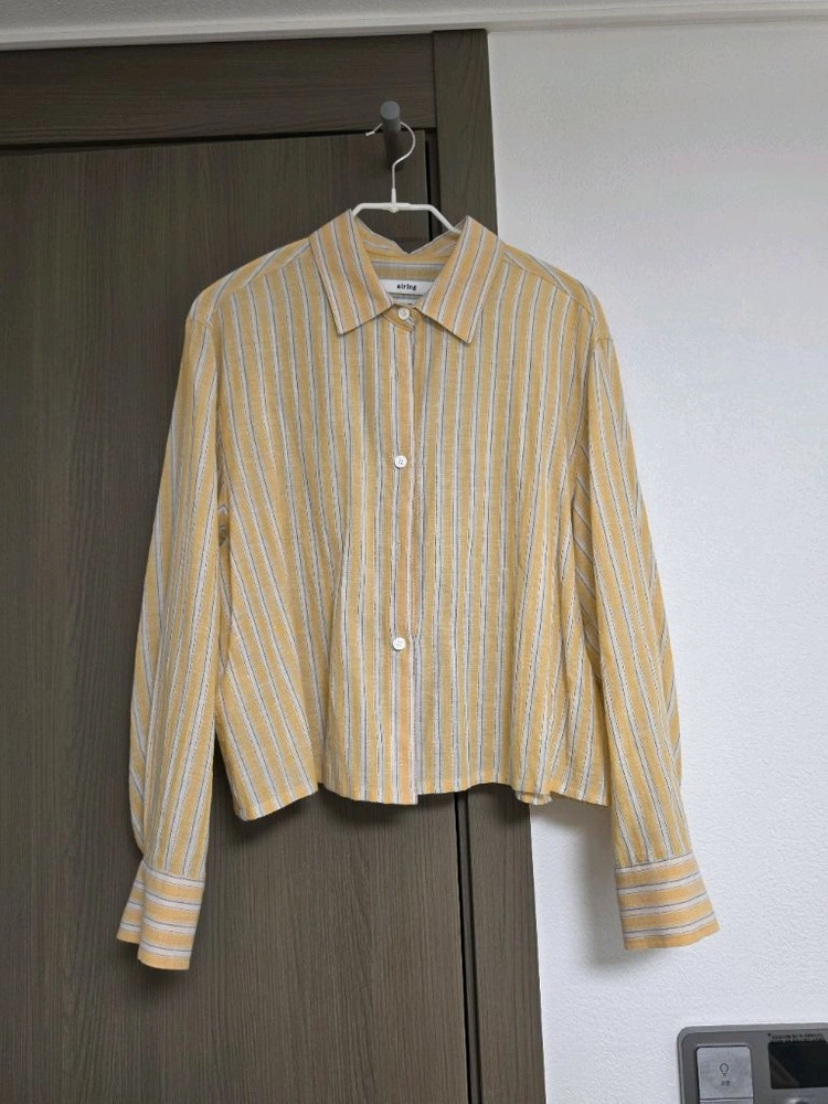 아이링마켓 크롭 핏 스트라이프 카와무라 린넨 셔츠 옐로우 이미지