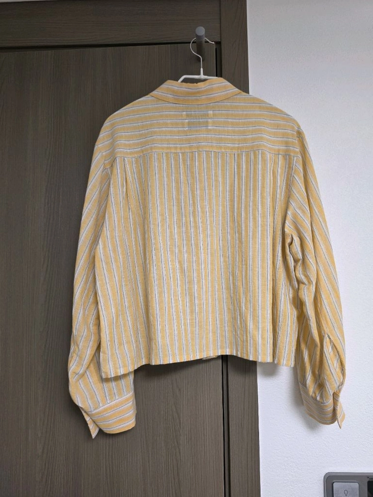 아이링마켓 크롭 핏 스트라이프 카와무라 린넨 셔츠 옐로우 이미지