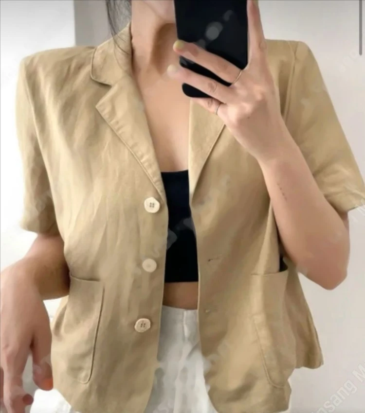 (새) 진베이지 린넨 여름 반팔 자켓 이미지