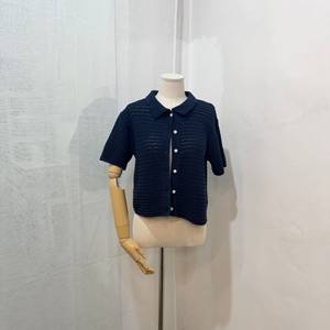 네이비 크로셰 펀칭 반팔가디건 반팔니트 반팔티 4774 이미지
