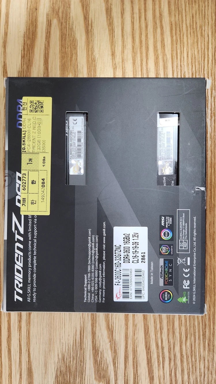 G.SKILL 트라이던트 Z 네오 DDR4 32GB(16x2) 신품 판매합니다(개봉 O / 사용 X) 이미지