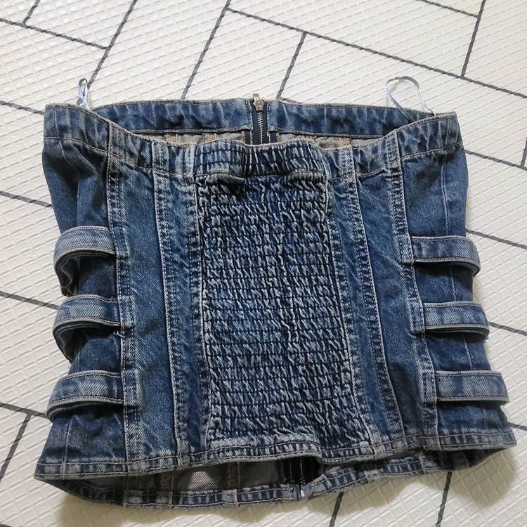 새상품 자라 데님 코르셋 튜브탑 청 나시 tube top m 66 이미지