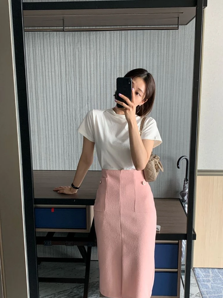 헤이즐모드 썸머 롱 트위드 스커트 핑크 새상품 이미지