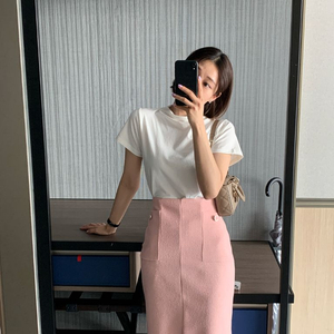 헤이즐모드 썸머 롱 트위드 스커트 핑크 새상품 이미지