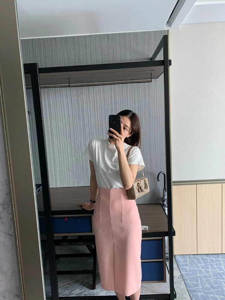 헤이즐모드 썸머 롱 트위드 스커트 핑크 새상품 이미지