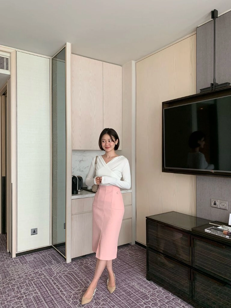 헤이즐모드 썸머 롱 트위드 스커트 핑크 새상품 이미지