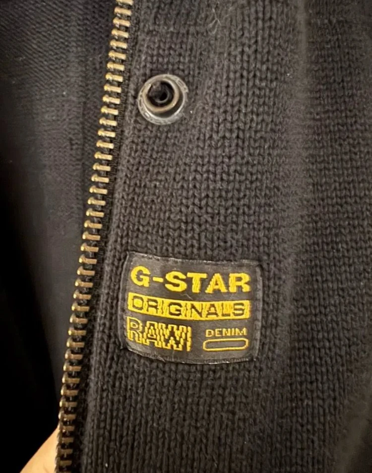 G-STAR RAW 블랙 니트 집업 후드 이미지