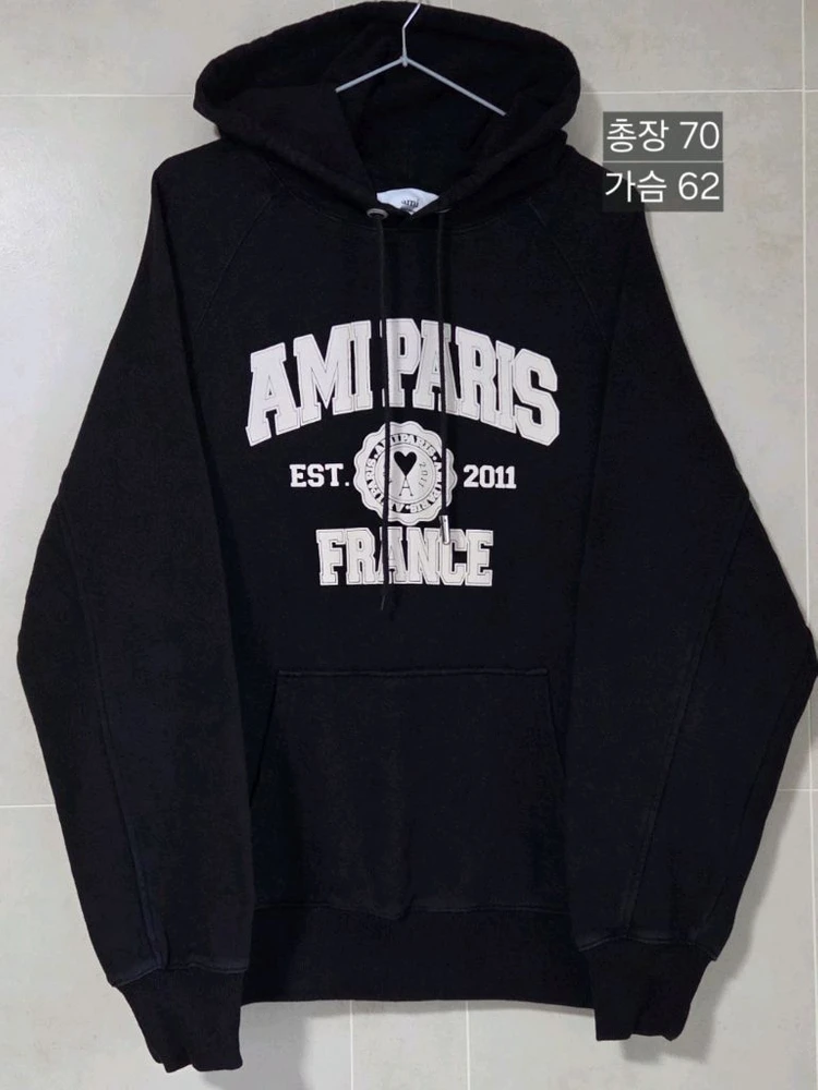 AMI 아미 파리스 로고 후드 블랙 티셔츠 L상태좋음마지막사진 끈 사진 참고그냥 입어도 무관해요. 택포가격 이미지