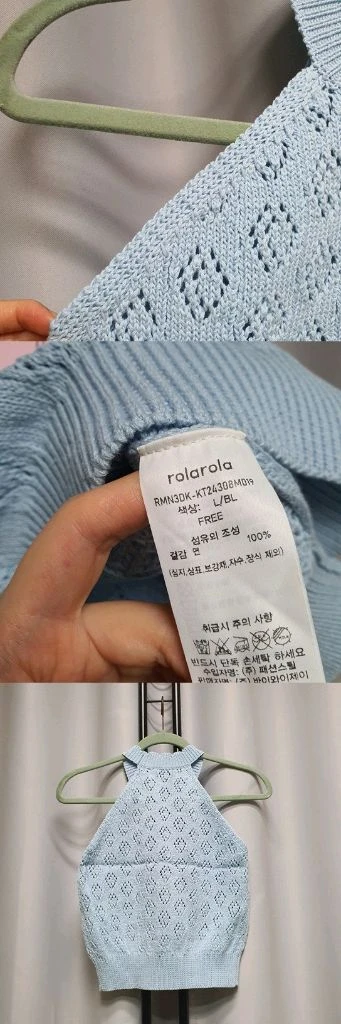 (택채새상품) 로라로라 펀칭 플라워 홀터넥 민소매 니트 나시 이미지