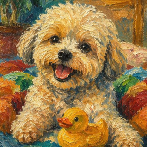 반려견 또는 아이 그림 유화 이미지