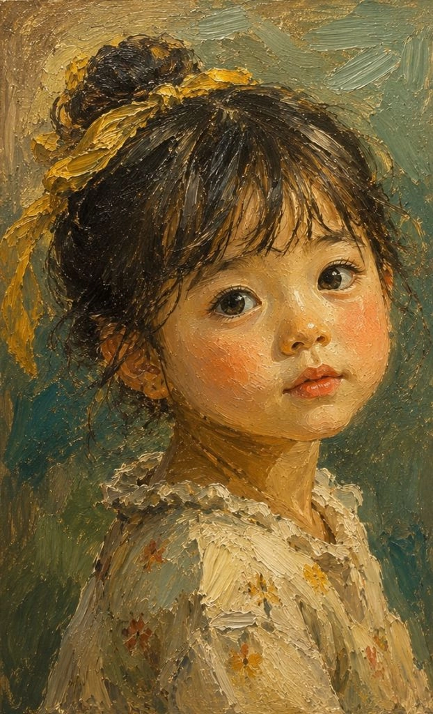 반려견 또는 아이 그림 유화 이미지