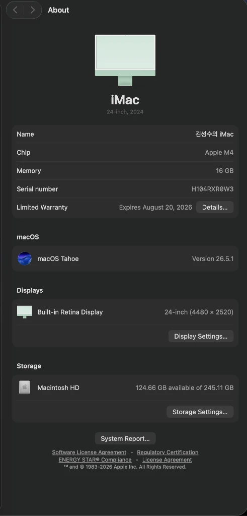 M4 칩 탑재 그린 iMac 24 아이맥 24 (맥북 macbook 대용) 이미지