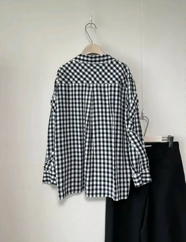 마쥬 강엄체크 러플 오버핏 블라우스 이미지