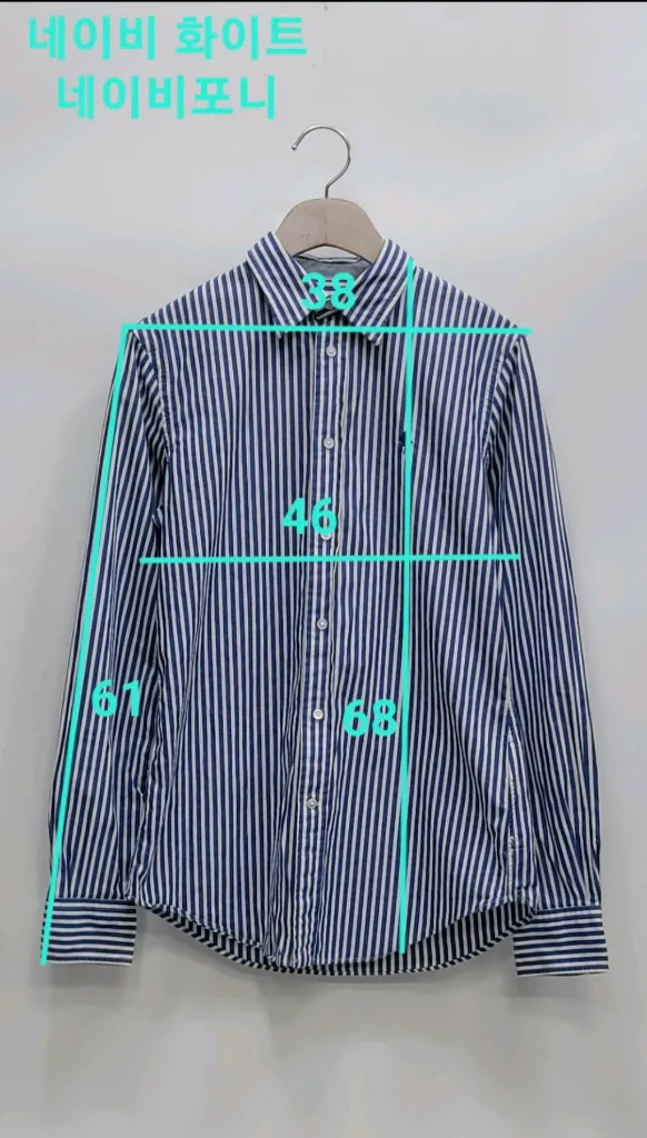 POLO 폴로 랄프로렌 슬림 스트레치 스트라이프 셔츠 / 여 4 (160-88a) 네이비 화이트 이미지