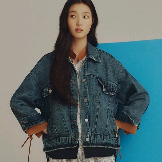 구호(KUHO) 여성 오버사이즈 데님 트러커 자켓 블루 이미지