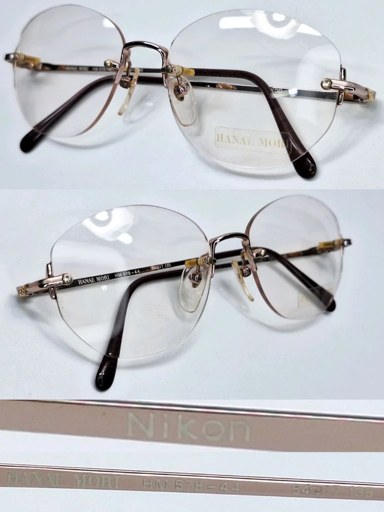 니콘 x 하나에 모리 HM 578-44 안경테 54mm 무테 여성 하이엔드 일본 빈티지 데드스톡 미사용 클래식 레어 이미지