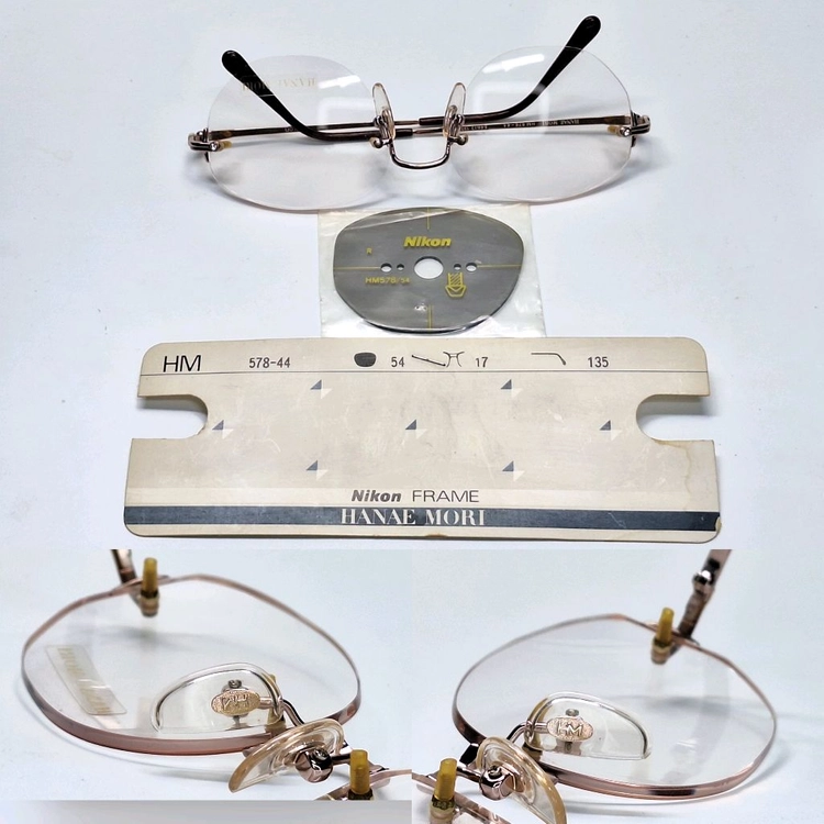 니콘 x 하나에 모리 HM 578-44 안경테 54mm 무테 여성 하이엔드 일본 빈티지 데드스톡 미사용 클래식 레어 이미지