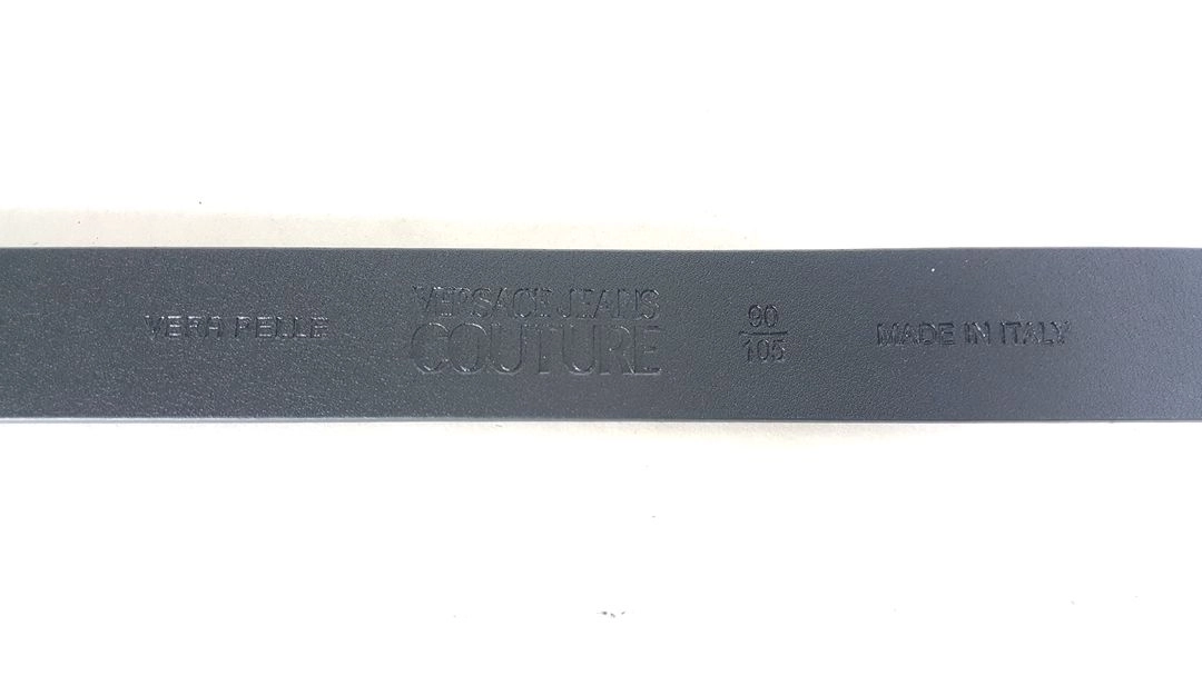 베르사체진스 유광 검정/골드 타원 빅 버클 남성 벨트 이미지