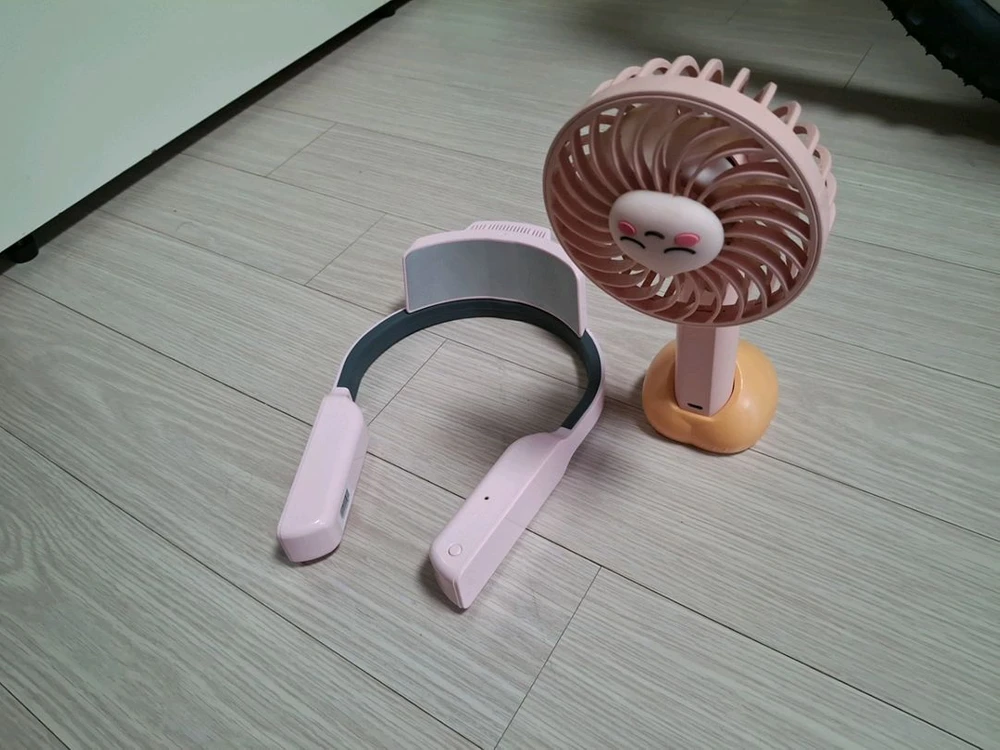 Voaas 넥밴드 선풍기 오렌지 화이트 세트 이미지