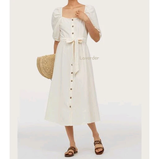 H&M 코튼퍼프에스닉 미디 롱원피스 34사이즈(S) 이미지