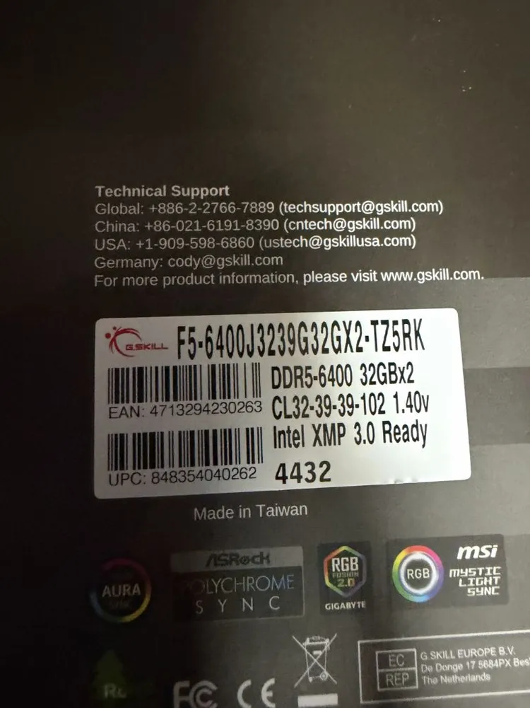 DDR5 64 지스킬 64기가 DDR5-6400 Cl32 26년14주차 미개봉급 이미지