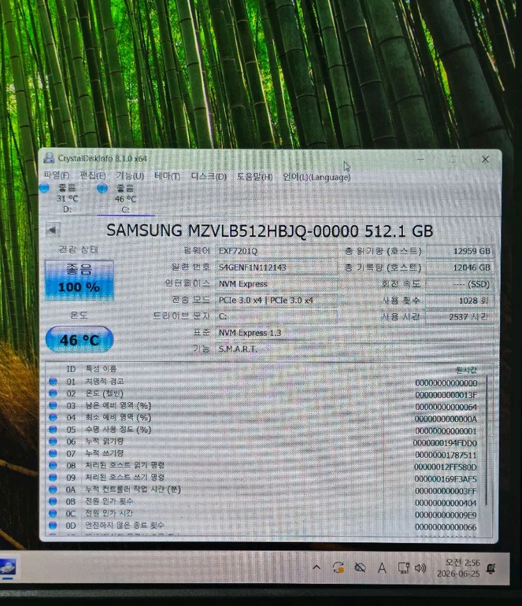 삼성 PM981a NVMe M.2 SSD 512GB 건강상태 100%Windows 11 Pro, 오피스, 한글 설치 이미지