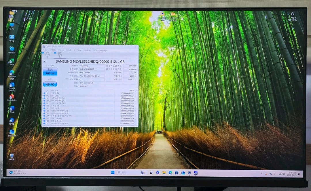 삼성 PM981a NVMe M.2 SSD 512GB 건강상태 100%Windows 11 Pro, 오피스, 한글 설치 이미지