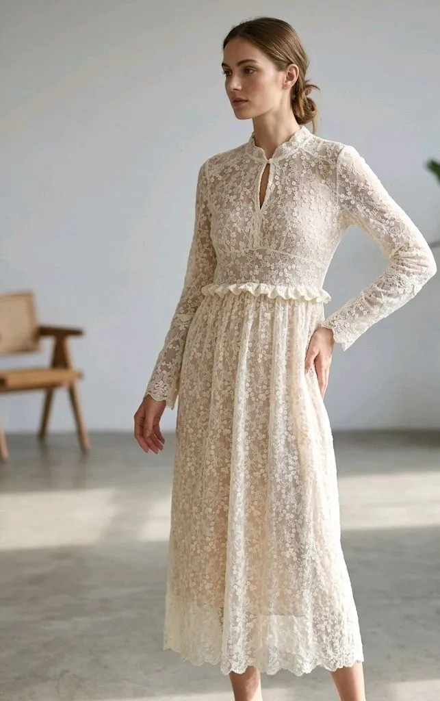 DKNY 자수 레이스 원피스. 이미지