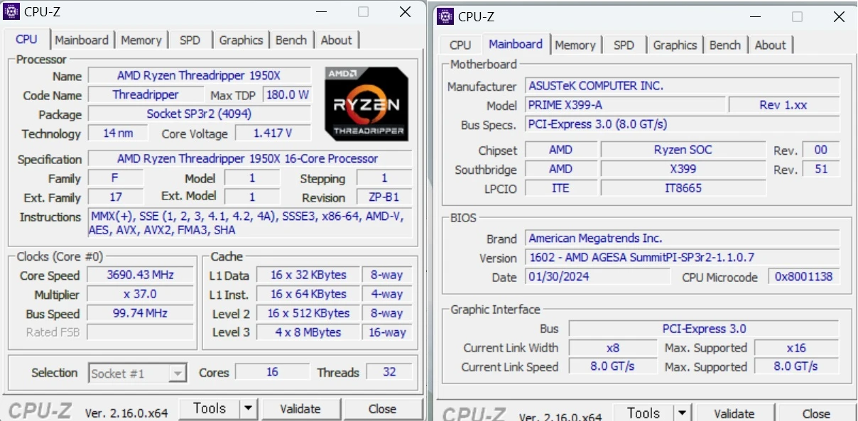 AMD 쓰레드리퍼 1950X + X399-A + 크라켄 수랭 세트 반본체 (쿨러 AS 29년) 이미지