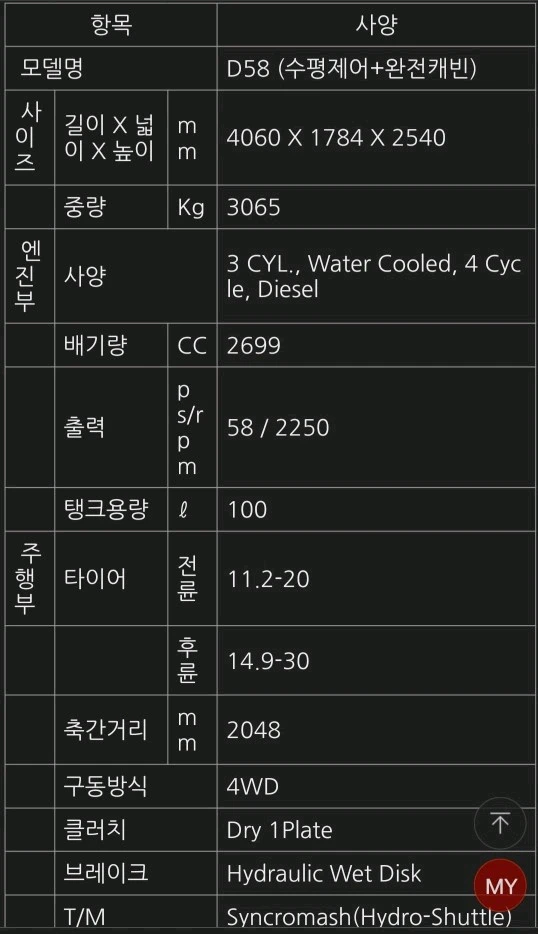 대동58마력 트랙터 이미지