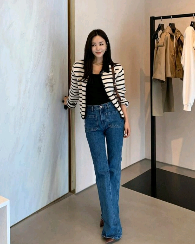 칙스라벨 H 슬림 부츠컷 콘데님(블루,XS,새상품) 이미지