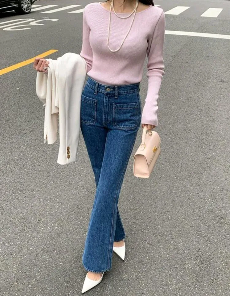 칙스라벨 H 슬림 부츠컷 콘데님(블루,XS,새상품) 이미지