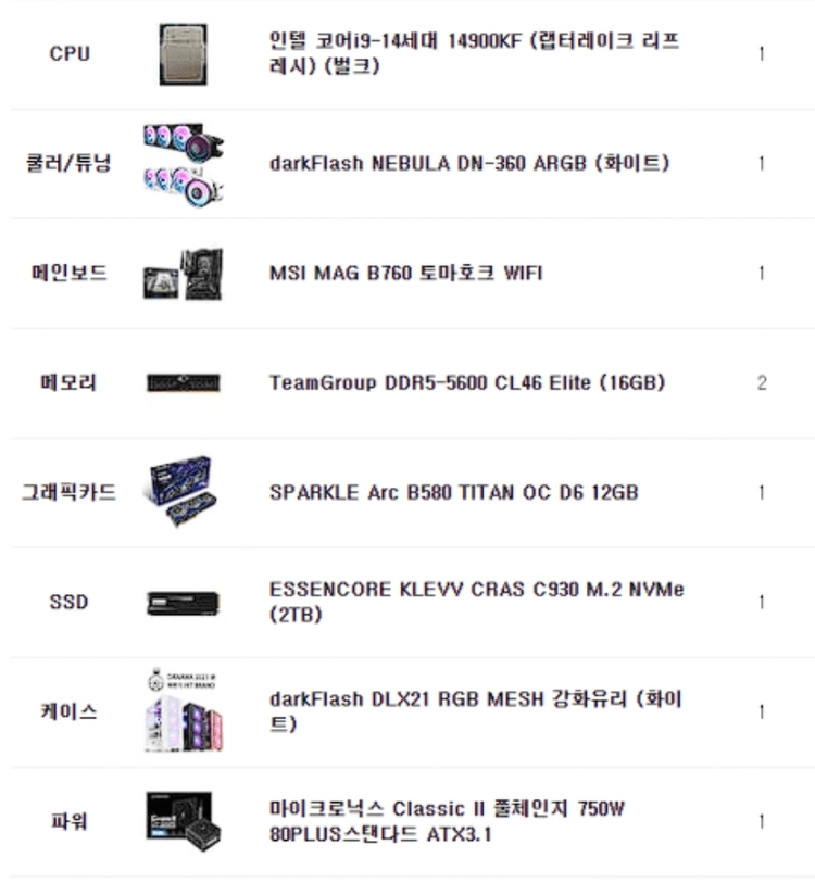 (조립pc) 영상 작업 전문용 인텔 코어i9-14세대 14900KF 영상 작업용 고성능 데스크탑 PC 이미지