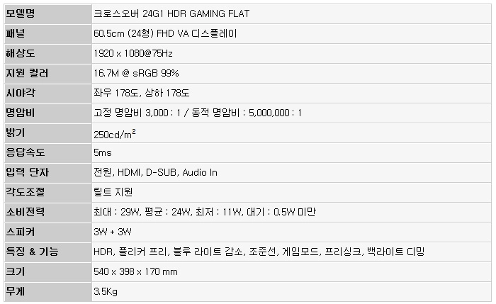 컴퓨터 모니터 키보드 세트, 크로스오버 24G1 HDR GAMING FLAT, 로지텍 키보드 마우스 이미지