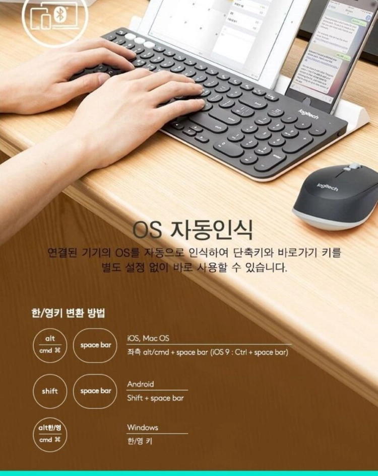 k780 로지텍 유니파잉 usb무선 블루투스키보드 판매 서울 이미지