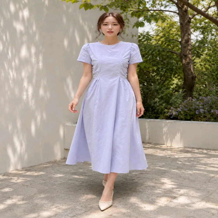 새상품 면100 퍼프 반팔 롱원피스 하객룩 화이트ㅡ무배 이미지