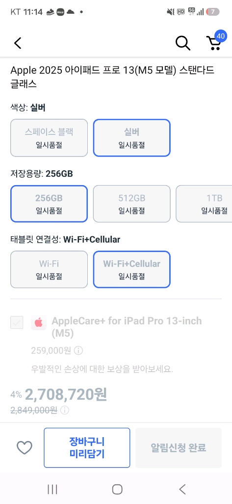 아이패드 프로 13 M5 256 셀룰러 이미지
