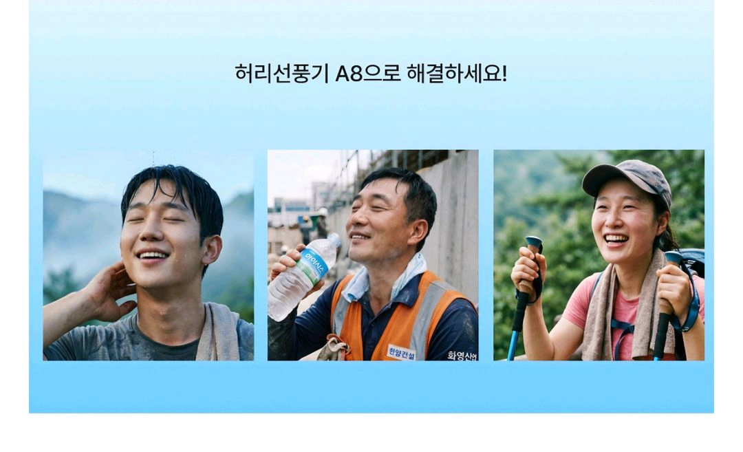 허리선풍기, 허리에차는선풍기, 작업용선풍기, 로보스트선풍기, 허리케인선풍기A8, 휴대용에어컨, 건설현장선풍기, 야외 이미지