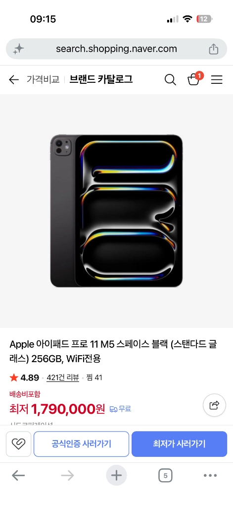아이패드 프로11 M5 256G Wifi black 이미지