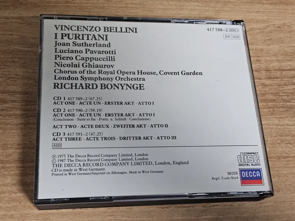Bellini: I Puritani - Sutherland, Pavarotti, Bonynge (수입 3CD) 이미지