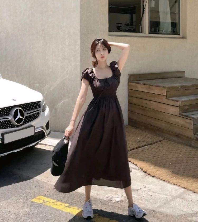 러브썸원 므레나 캡소매 셔링 바스락 썸머 원피스+아이보리 시스루 가디건 이미지