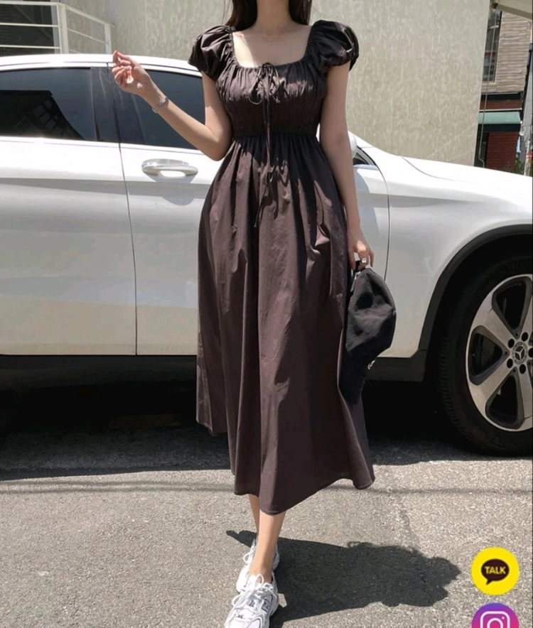 러브썸원 므레나 캡소매 셔링 바스락 썸머 원피스+아이보리 시스루 가디건 이미지