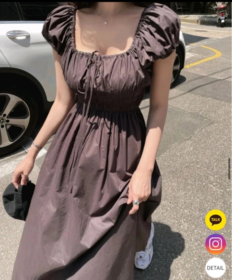 러브썸원 므레나 캡소매 셔링 바스락 썸머 원피스+아이보리 시스루 가디건 이미지