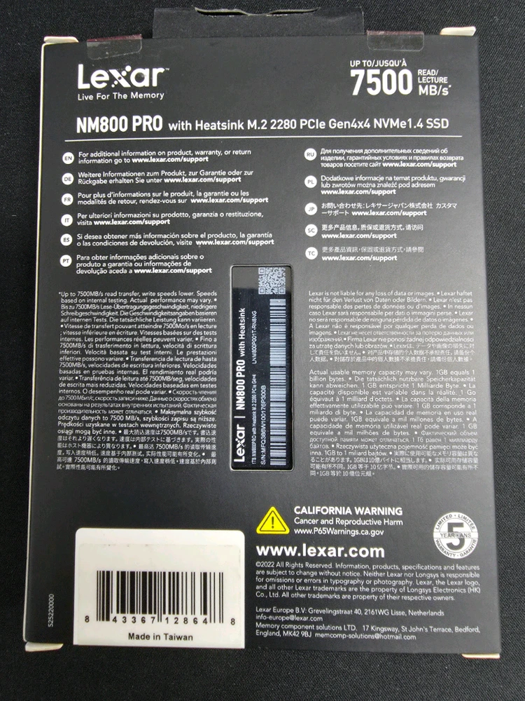 [미개봉 새제품] 렉서 Lexar NM800 PRO M.2 NVMe SSD 1TB (방열판 탑재) 이미지