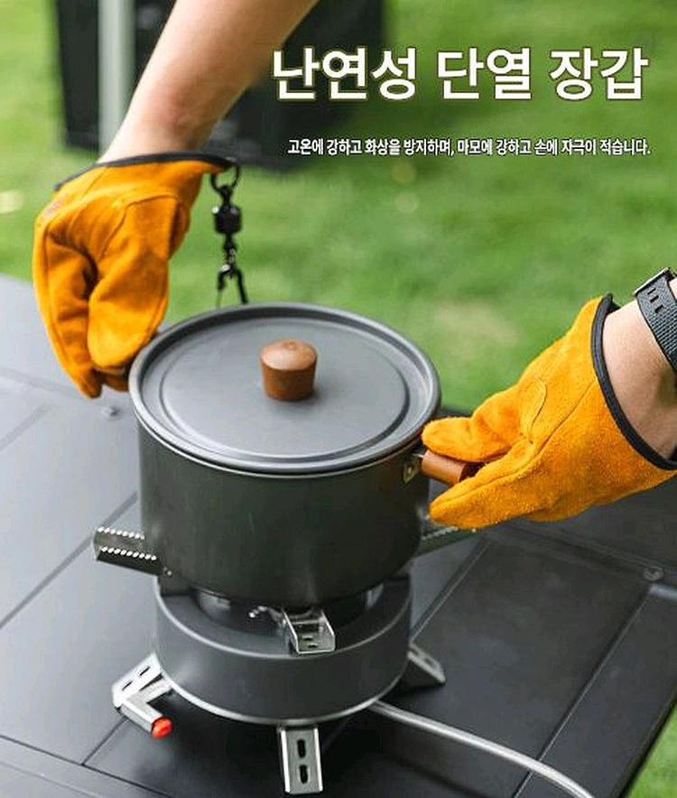 바베큐 장갑 휴대용 내화성 가죽 장갑 야외용 미끄럼 방지 장갑 이미지