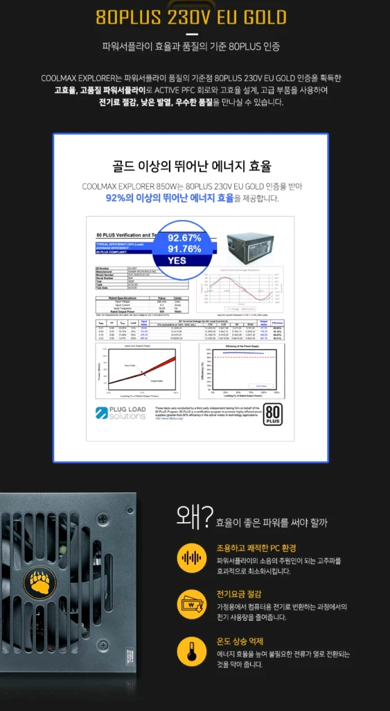 보증O) 마이크로닉스 쿨맥스 Explorer 850W Gold 풀모듈러 파워 이미지