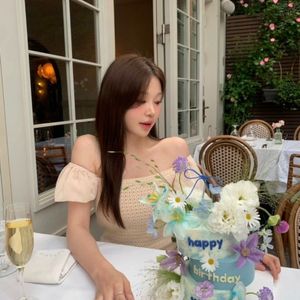 베르니 쉘리 쉬폰 니트 블라우스(피치) 이미지